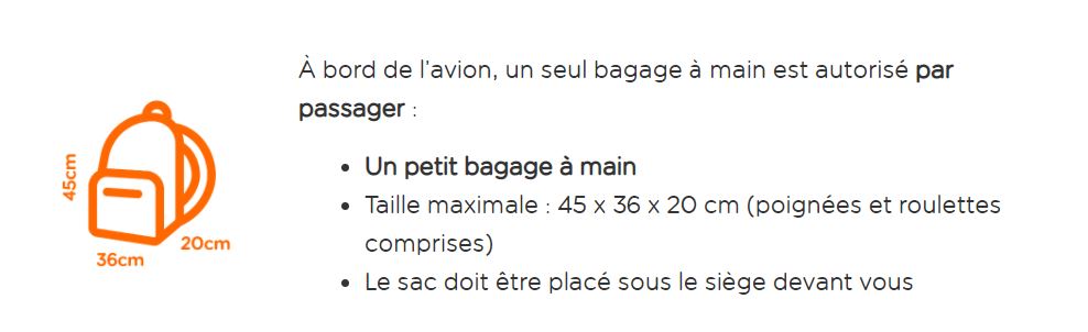 Taille bagage cabine Easyjet